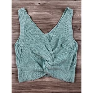 Pink Lily Aqua Twist-Front Crop Knit Top‎ Size Small